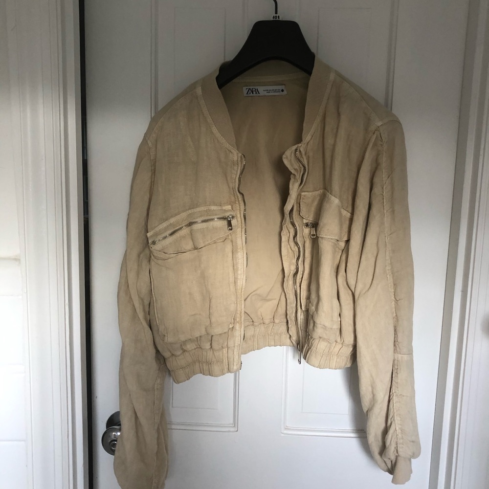 Zara Cropped Linen Bomber Jacket.